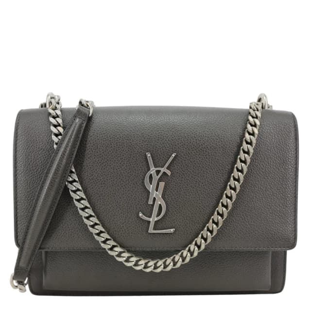Saint Laurent Sunset Medium Grain De Poudre Leather Shoulder Bag Gray in Grey Leather from Dallas Designer Handbags, photo 1 of 1