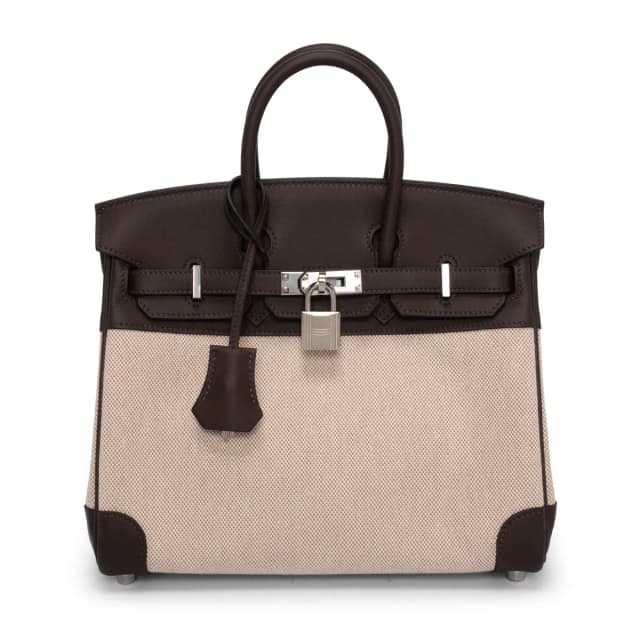 Hermès Swift & Toile H Birkin 25 in Moka & Ecru Swift leather from Blue Spinach, photo 1 of 1