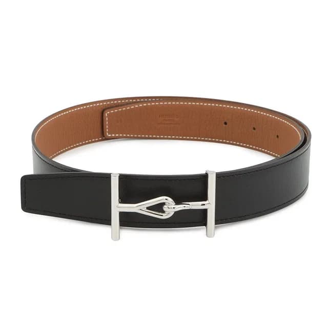 Hermès Belt Jumbo Black Gold Silver Box Calf Togo 80 in Black Togo leather from The Reluxe, photo 1 of 1