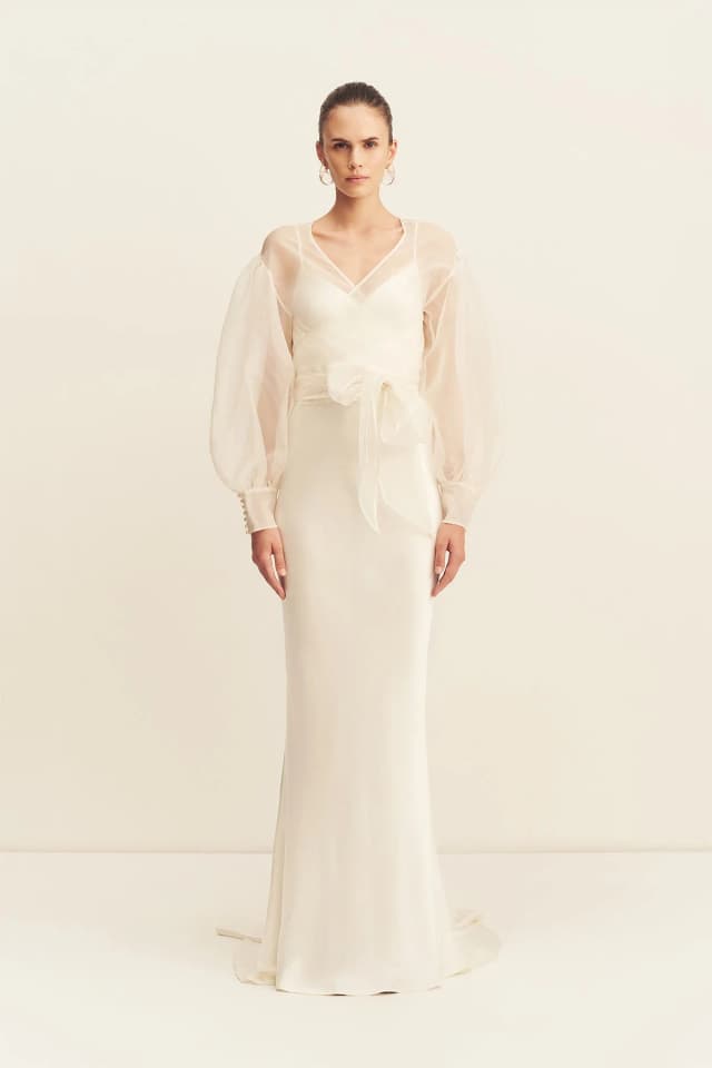 Shona Joy LA LUNE LIA SILK ORGANZA WRAP BLOUSE - IVORY, image 1 of 1 from Shona Joy