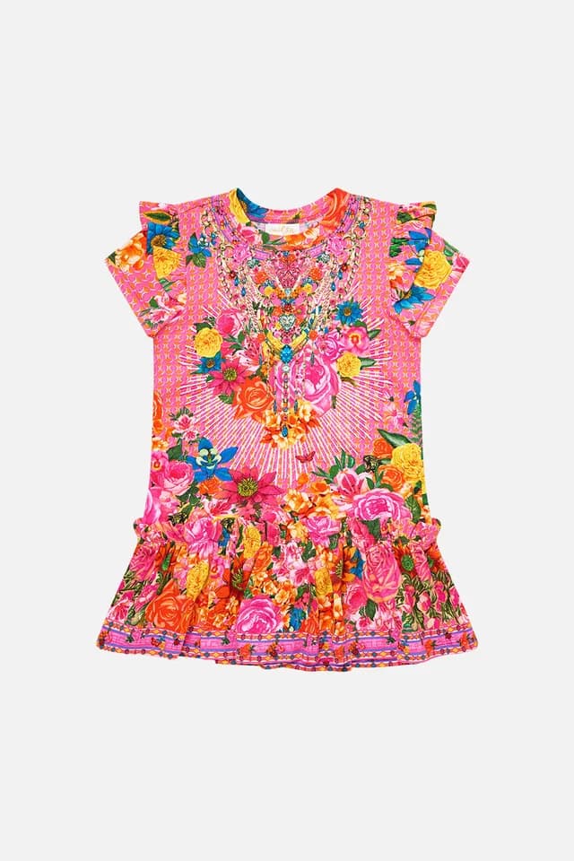 Camilla eBoutique KIDS TEE MINI DRESS W FRILL SHOULDER AND HEM ILLUSTRATION NATION, image 1 of 1 from CAMILLA