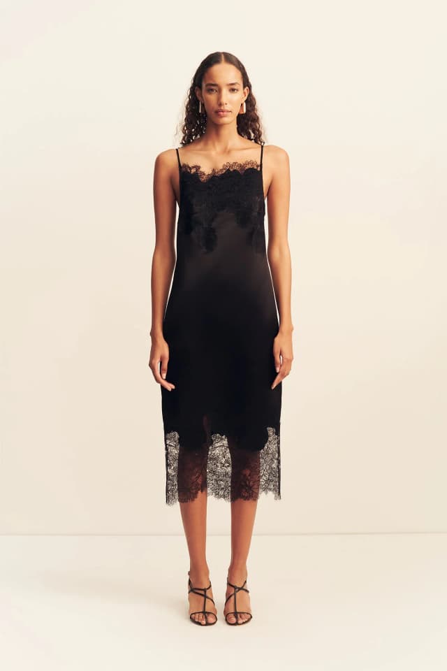Shona Joy LUCIA LACE SLIP MIDI DRESS - BLACK, image 1 of 1 from Shona Joy