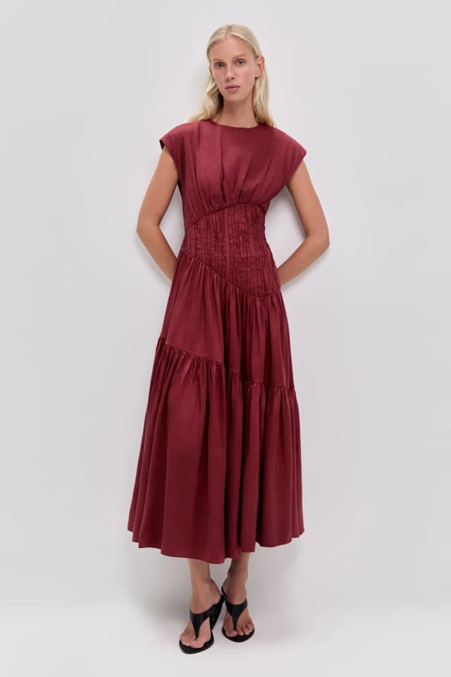 AJE Ecliptica Midi Dress in MAHOGANY, image 1 of 1 from Aje