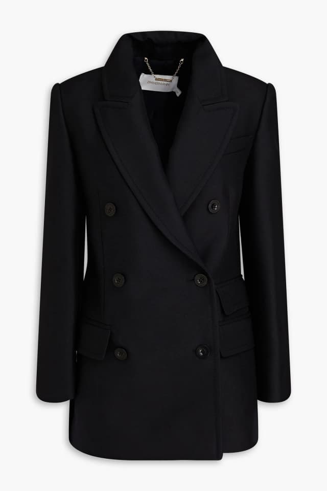 Zimmermann Double-Breasted Wool-Blend Blazer in Black, image 1 of 1 from THE OUTNET