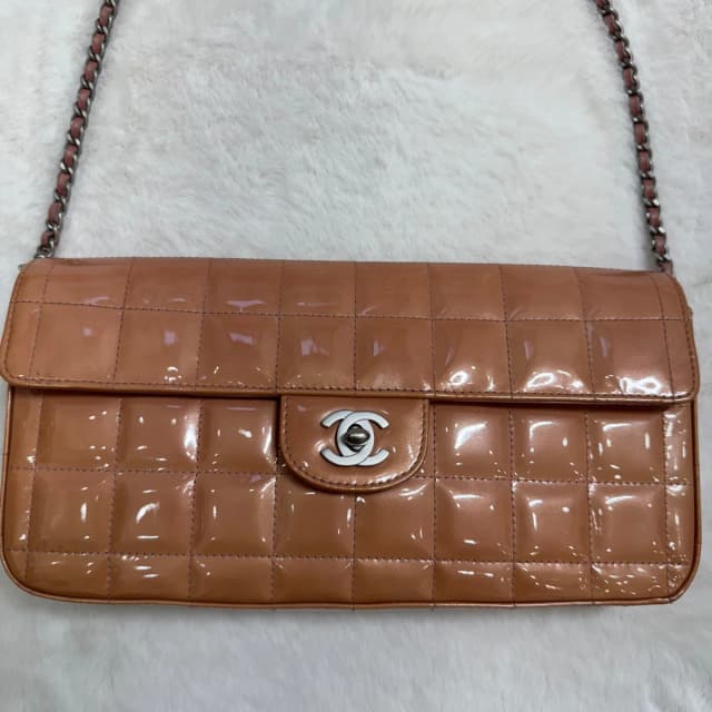 Chanel Peach Orange Patent Chocolate Bar Half Flap in Brown Patent leather from SparklesnDreams, photo 1 of 1
