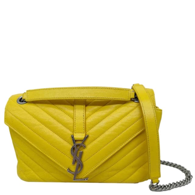 Saint Laurent College Flap Medium Chevron Leather Shoulder Bag Yellow in Yellow Leather from Dallas Designer Handbags, photo 1 of 1