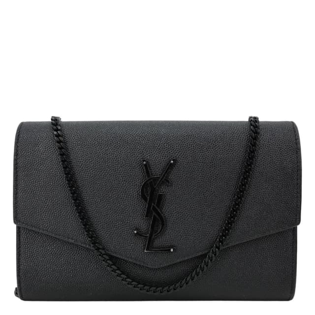 Saint Laurent Uptown Envelope Grain De Poudre Leather Crossbody Chain Wallet Black in Black Leather from Dallas Designer Handbags, photo 1 of 1