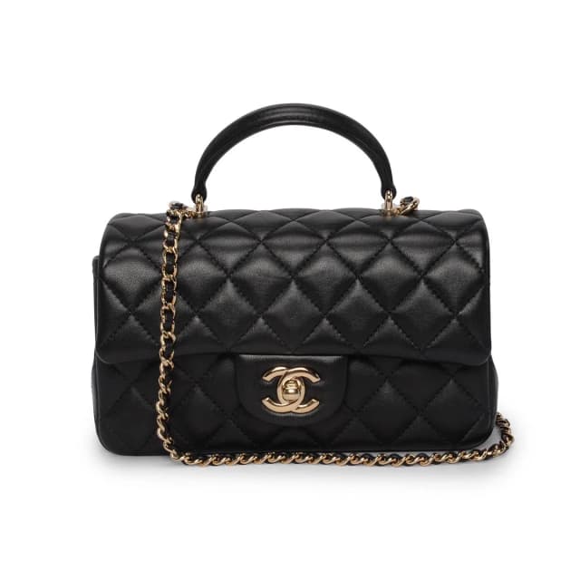 Chanel Mini Top Handle Rectangular Flap Bag in Black Lambskin from Blue Spinach, photo 1 of 1