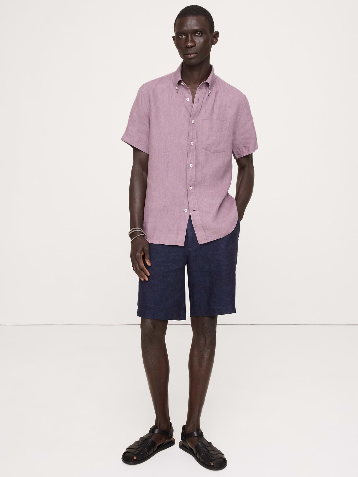 Banana Republic Standard-Fit Linen Short-Sleeve Shirt in Light Purple, image 1 of 1 from Banana Republic (US)
