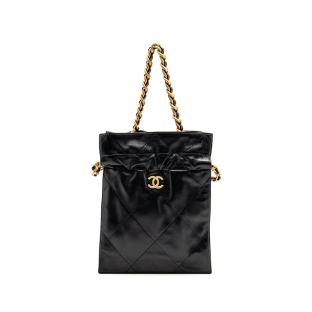 Chanel Small Drawstring Tote Bag with Chain Shiny Lambskin Black GHW in Black Lambskin from EMIER, photo 1 of 1