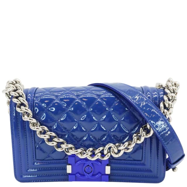 Chanel Boy Flap Small Plexiglass Patent Leather Crossbody Bag Blue in Blue Patent leather from Dallas Designer Handbags, photo 1 of 1
