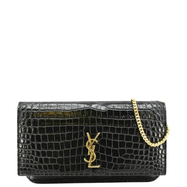Saint Laurent Monogram Sunset Crocodile Embossed Leather Shoulder Bag Black in Black Crocodile from Dallas Designer Handbags, photo 1 of 1