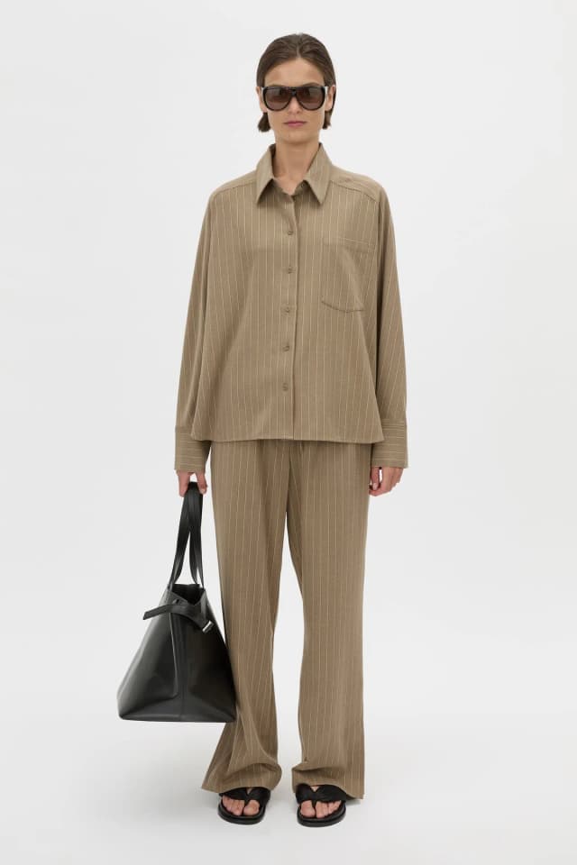 C&M CAMILLA AND MARC SALE Sedona Striped Shirt in mocha stripe, image 1 of 1 from Camilla and Marc