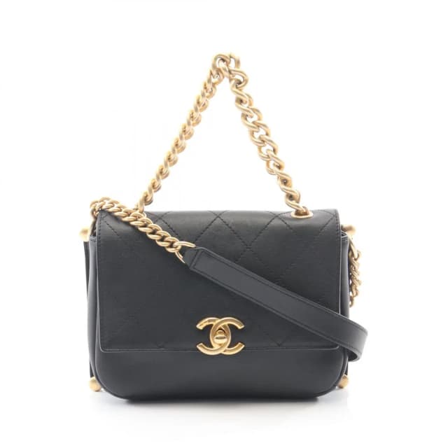Chanel Shoulder Bag Quilted 2-Way Black Leather Chain in Black Leather from The Reluxe, photo 1 of 1