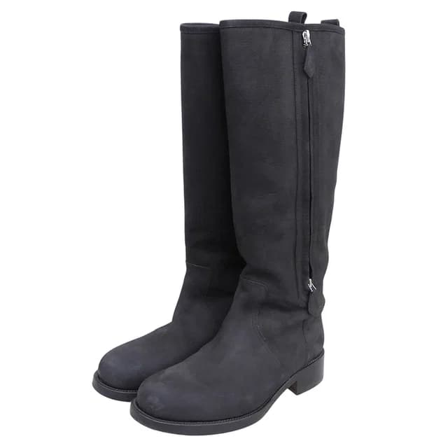Hermès Side Zip Long Boots Black in Black Leather from The Reluxe, photo 1 of 1