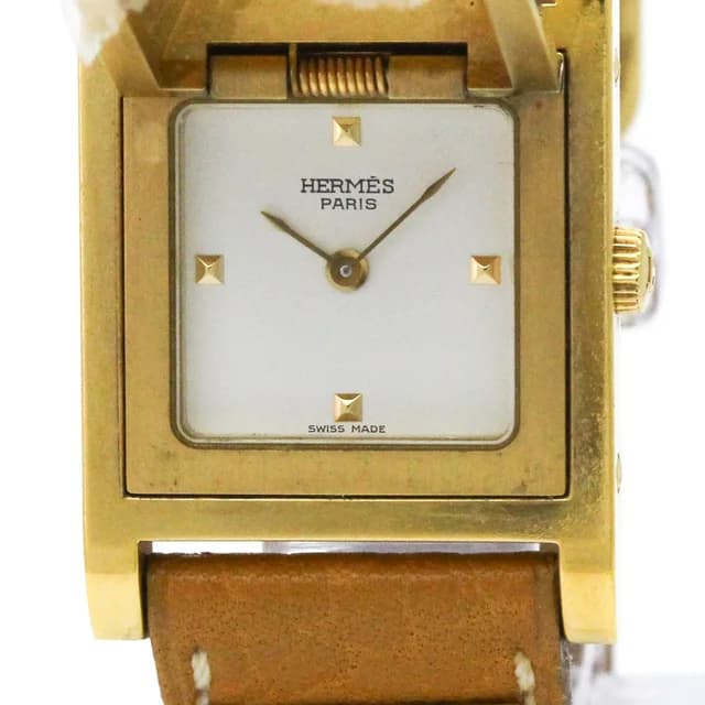 Hermès Médor Gold Plated Leather Quartz Ladies Watch ME1.201 in White Leather from Elady, photo 1 of 1