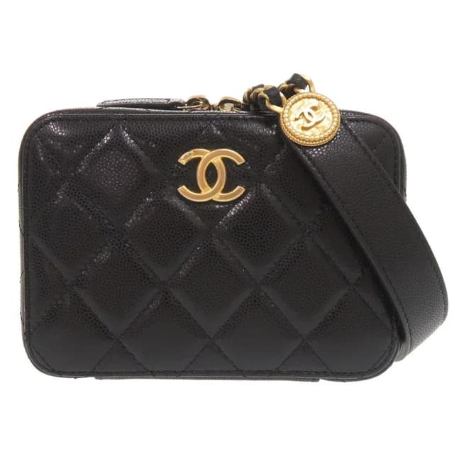 Chanel CC Logo Quilted Mini Camera Bag Caviar Leather Black Gold Chain in Black Caviar leather from The Reluxe, photo 1 of 1