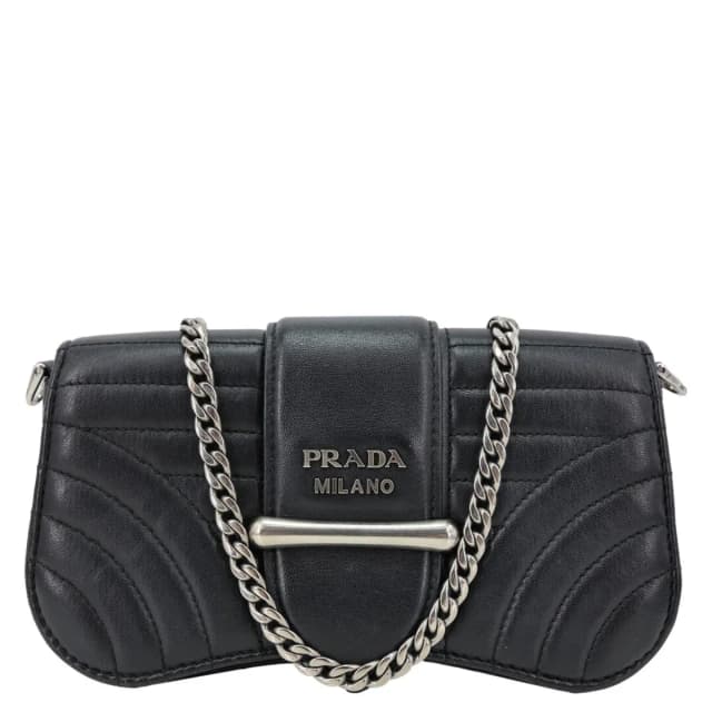 Prada Sidonie Mini Diagramme Quilted Leather Chain Crossbody Bag Black in Black Leather from Dallas Designer Handbags, photo 1 of 1