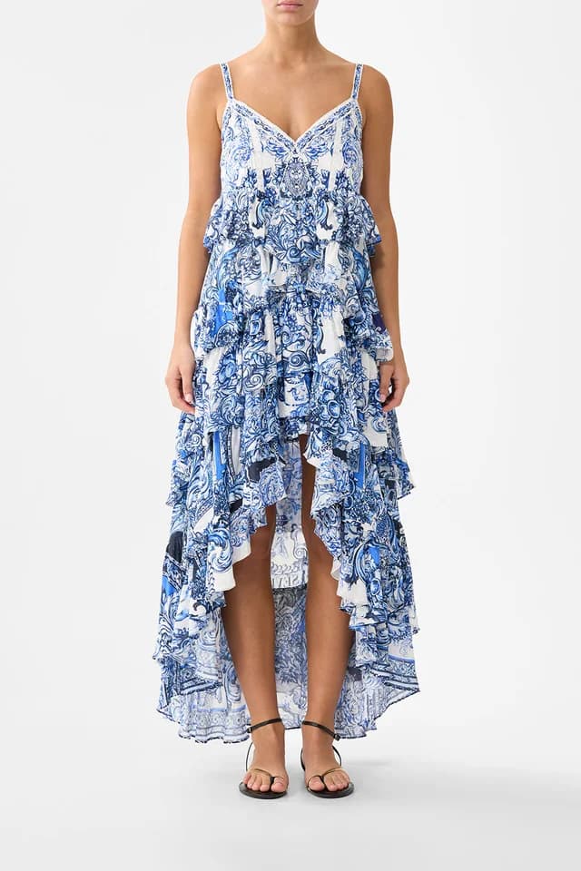 Camilla eBoutique V NECK RUFFLE HIGH LOW DRESS A TILED WONDERLAND, image 1 of 1 from CAMILLA