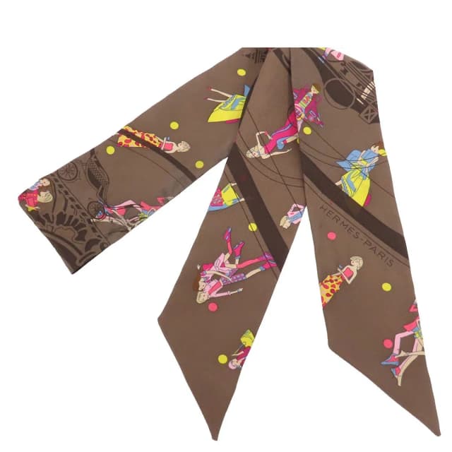 Hermès Twilly Brown Multicolor Silk Ex-Libris Parisienne Scarf in Brown Silk from The Reluxe, photo 1 of 1