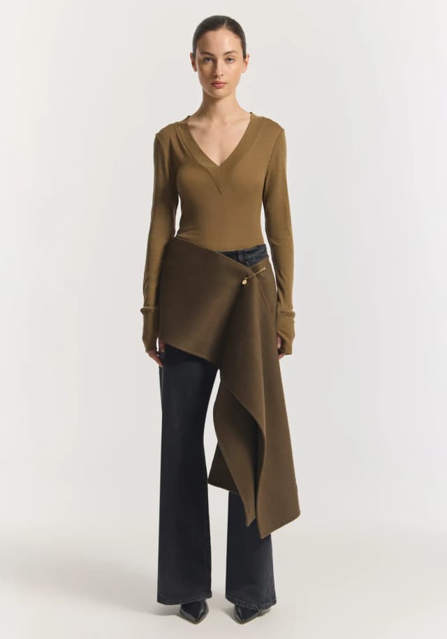 VIKTORIA & WOODS Lotus Merino Top in KHAKI, image 1 of 1 from Viktoria & Woods