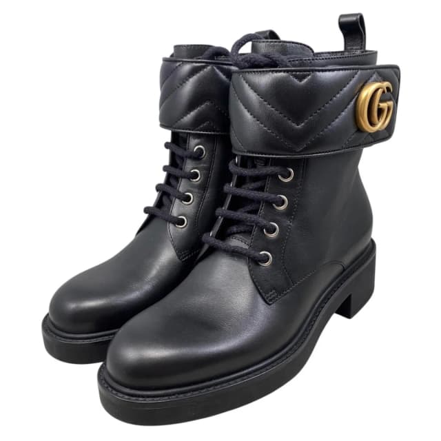 Gucci Boots Double G Ankle Leather Logo Black Gold in Black Leather from The Reluxe, photo 1 of 1