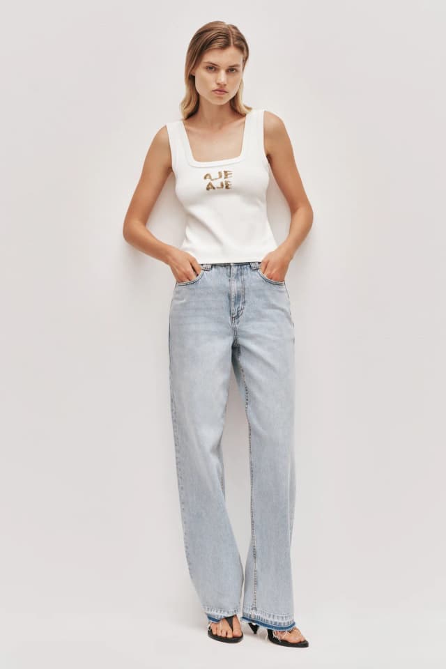AJE Aeron Knit Tank in IVORY/GOLD, image 1 of 1 from Aje