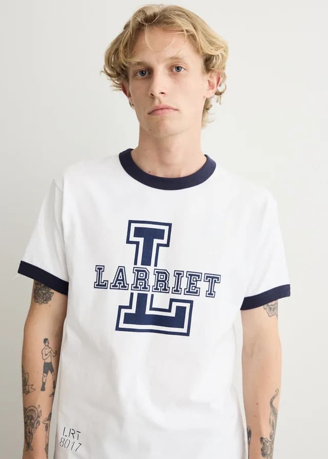 LARRIET Navy T-Shirt in White, image 1 of 1 from Incu