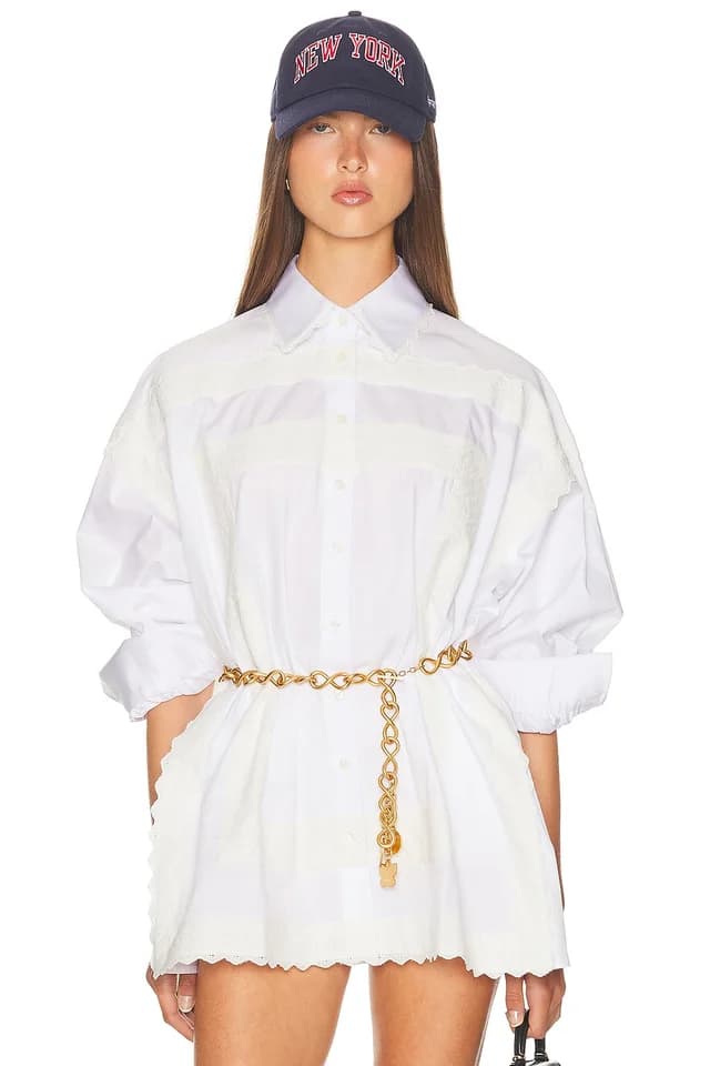 Helsa The Summer Overshirt With Vintage Swiss Embroidery in White, image 1 of 1 from FWRD