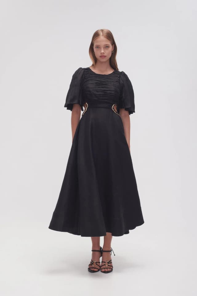 AJE Monica Chainlink Midi Dress in BLACK, image 1 of 1 from Aje