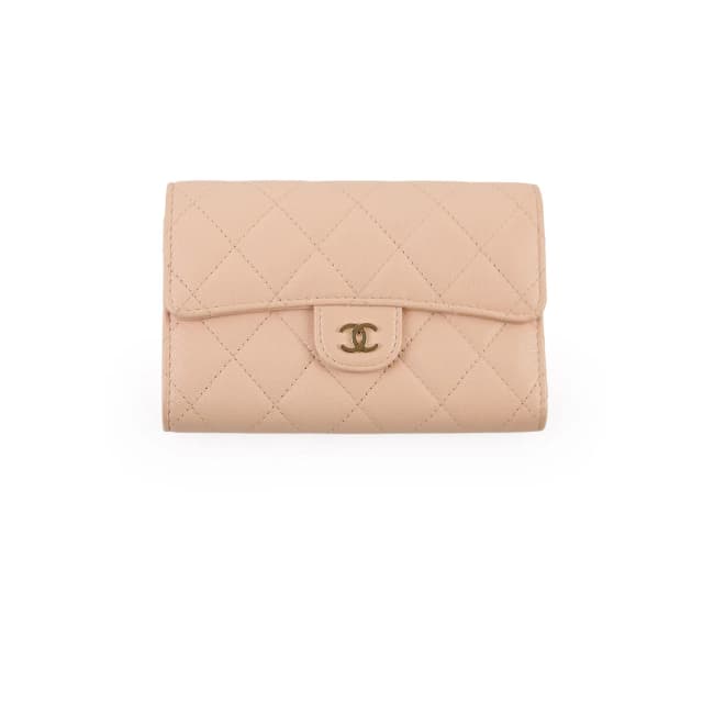 Chanel Quilted Flap Wallet Caviar Lt Pink Beige in Beige Caviar leather from The Purse Affair, photo 1 of 1