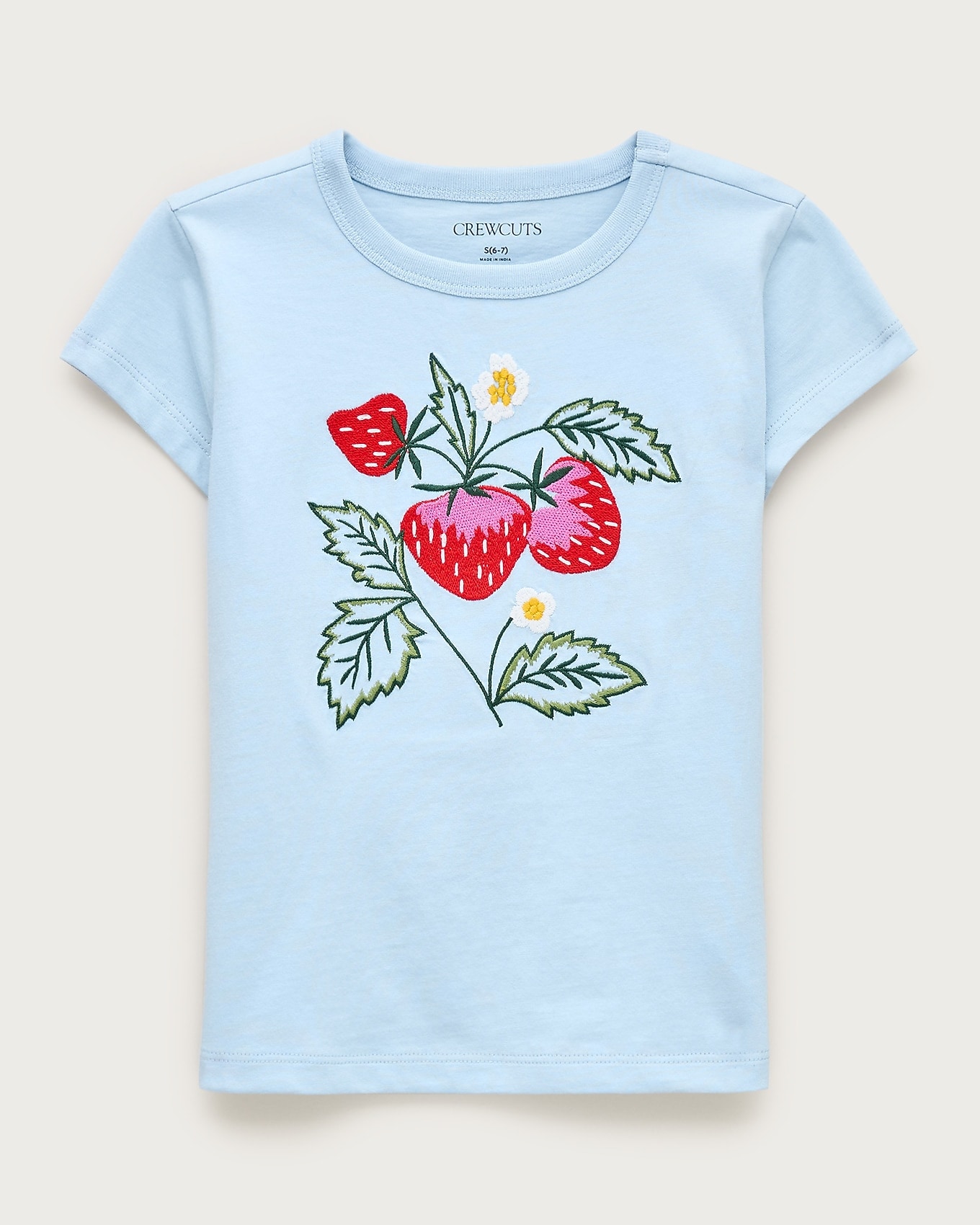 J.Crew Girls' short-sleeve strawberry graphic T-shirt with embroidery in EMB STRAWBERRY MULTI, image 1 of 1 from J.Crew (US)