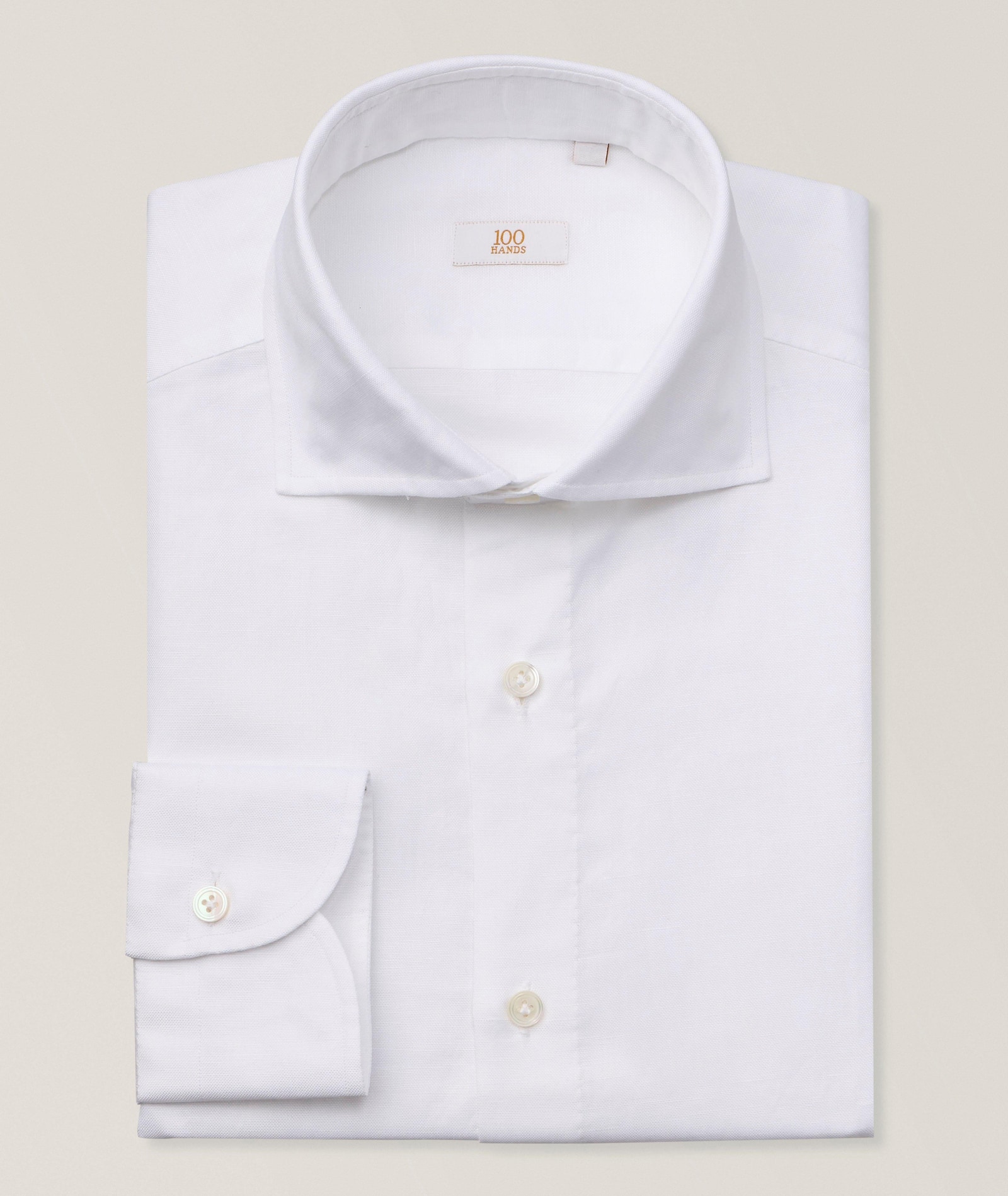 100 Hands Solid Cotton-Linen Dress Shirt in White Linen & Linen Blends, image 1 of 1 from Harry Rosen