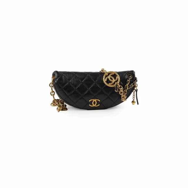 Chanel Chain Crossbody Bag Black Microchip in Black Lambskin from The Purse Affair, photo 1 of 1