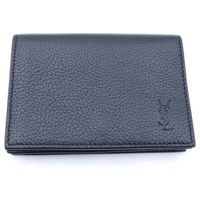 Saint Laurent Cassandra Leather Business Card Case Black in Black Leather from The Reluxe, photo 1 of 1
