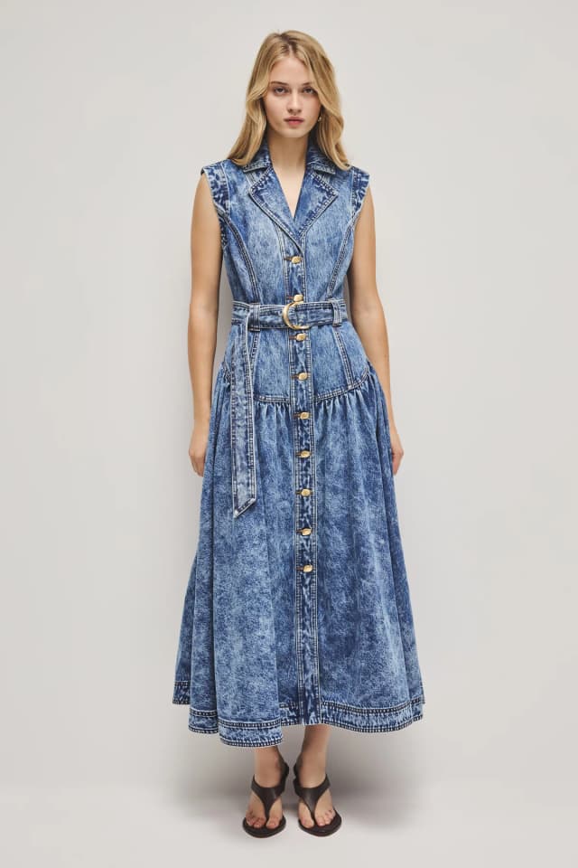 AJE Angelina Belted Midi Dress in BLUE RINSE, image 1 of 1 from Aje