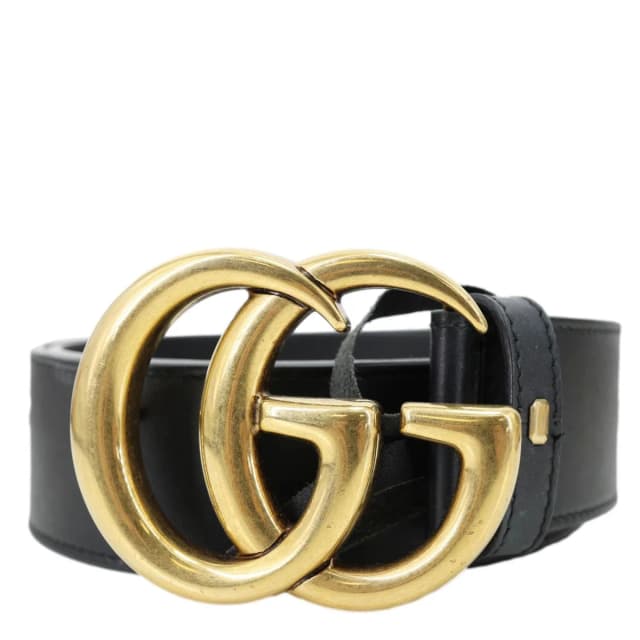 Gucci Double G Marmont Buckle Smooth Leather Belt Size 75.30 Black 400593 in Black Leather from Dallas Designer Handbags, photo 1 of 1