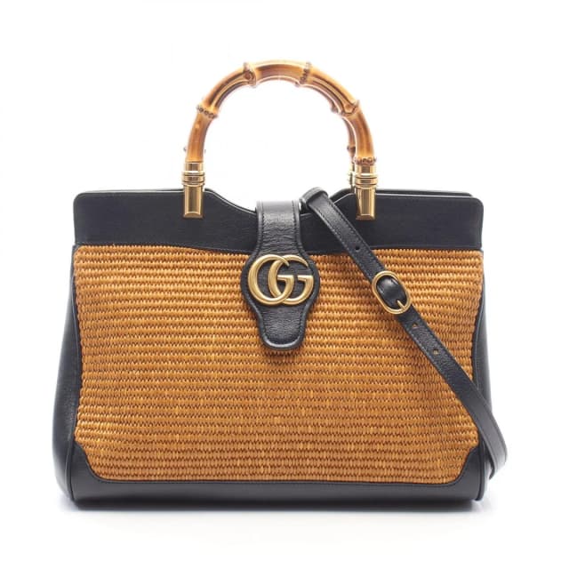Gucci Handbag GG Marmont Bamboo 2-Way Brown Navy Leather Handle Tote in Brown Leather from The Reluxe, photo 1 of 1
