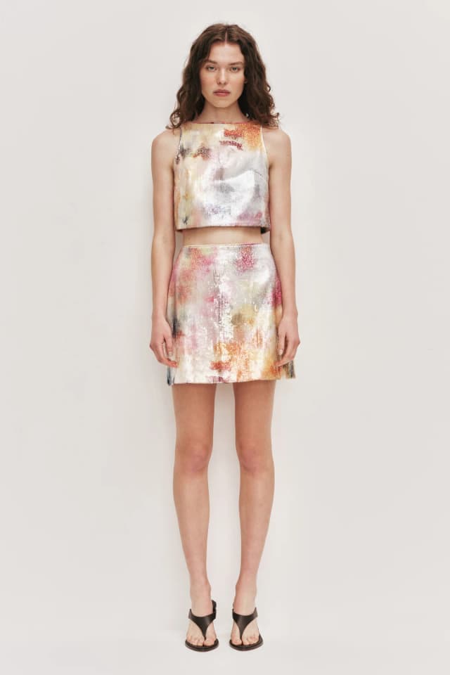 AJE Sybilla Sequin Mini Skirt in MIST BLOOM, image 1 of 1 from Aje