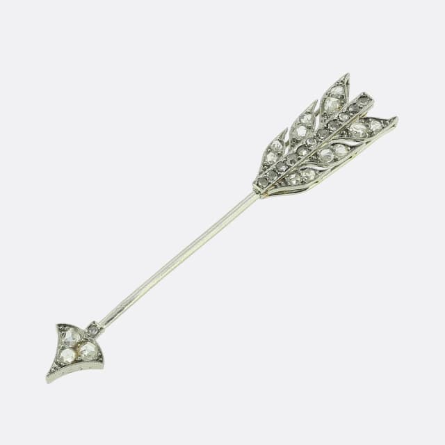 Cartier Art Deco Rose Cut Diamond Arrow Jabot Pin in Pink from The Vintage Jeweller, photo 1 of 1
