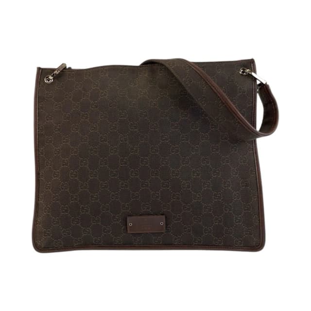 Gucci Brown Silver GG Canvas Shoulder Bag Pochette in Brown Canvas from The Reluxe, photo 1 of 1