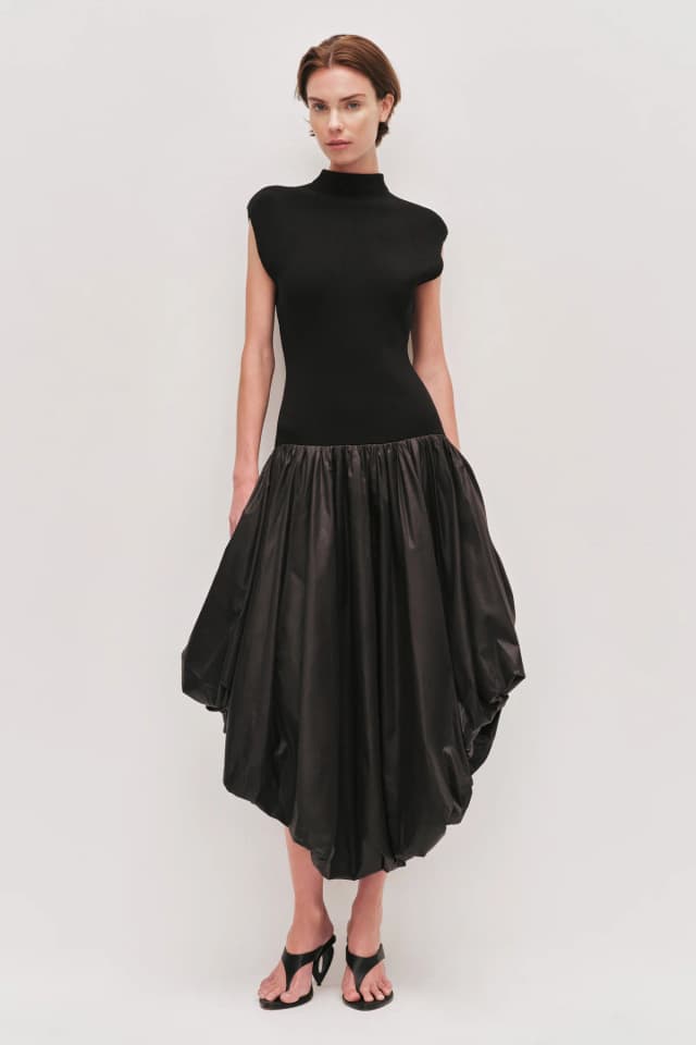 AJE Venetia Knit Midi Dress in BLACK, image 1 of 1 from Aje