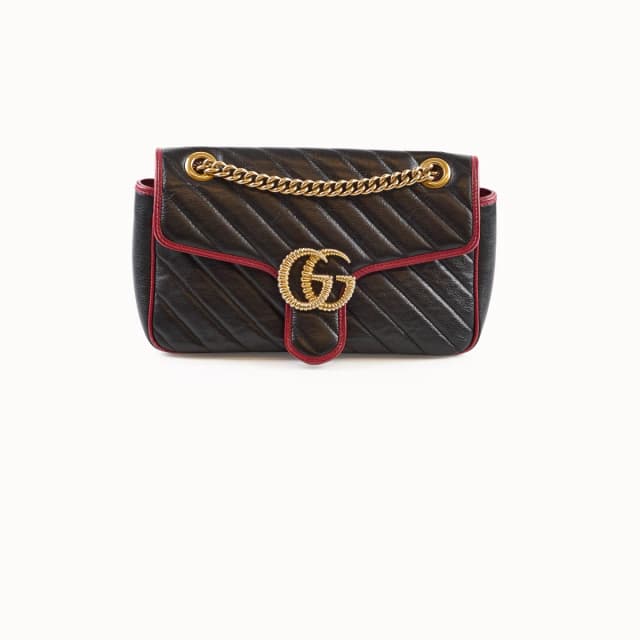 Gucci Medium GG Marmont Flap Chevron Navy/Red in Red from The Purse Affair, photo 1 of 1