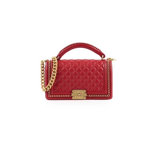 Chanel Chain Around Medium Boy Bag Red Lambskin GHW in Red Lambskin from The Purse Affair, photo 1 of 1