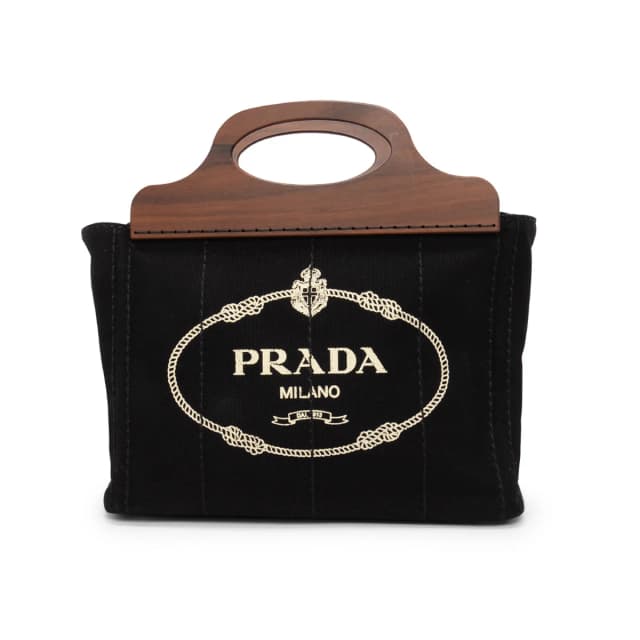 Prada Wood Handle Canapa Tote in Black Canvas from Blue Spinach, photo 1 of 1