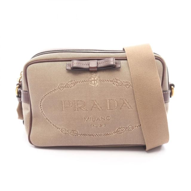Prada Shoulder Bag Logo Jacquard Beige Canvas Leather Ribbon in Beige Canvas from The Reluxe, photo 1 of 1