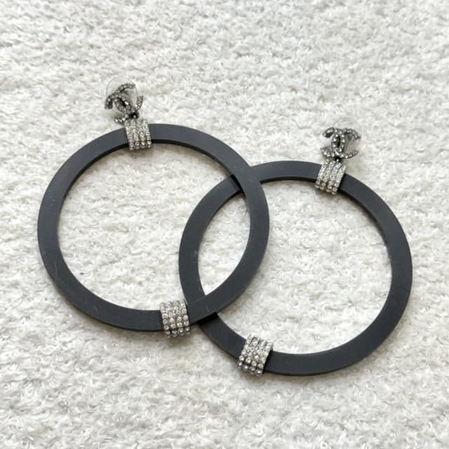 Chanel Crystal CC Logo Hoop Earrings in Black from Revivre Luxury Consignment, photo 1 of 1