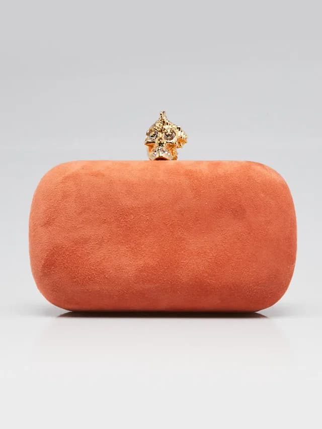 Alexander McQueen Skull Box Clutch Bag in Orange Suede from Yoogis, photo 1 of 1