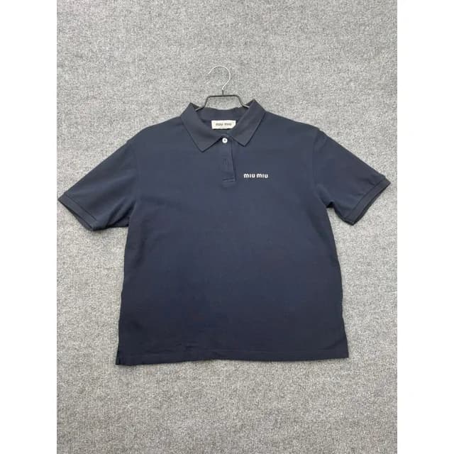 Miu Miu Mjn535 Navy Logo Embroidered Cotton Pique Polo S in blue from Grailed, photo 1 of 1