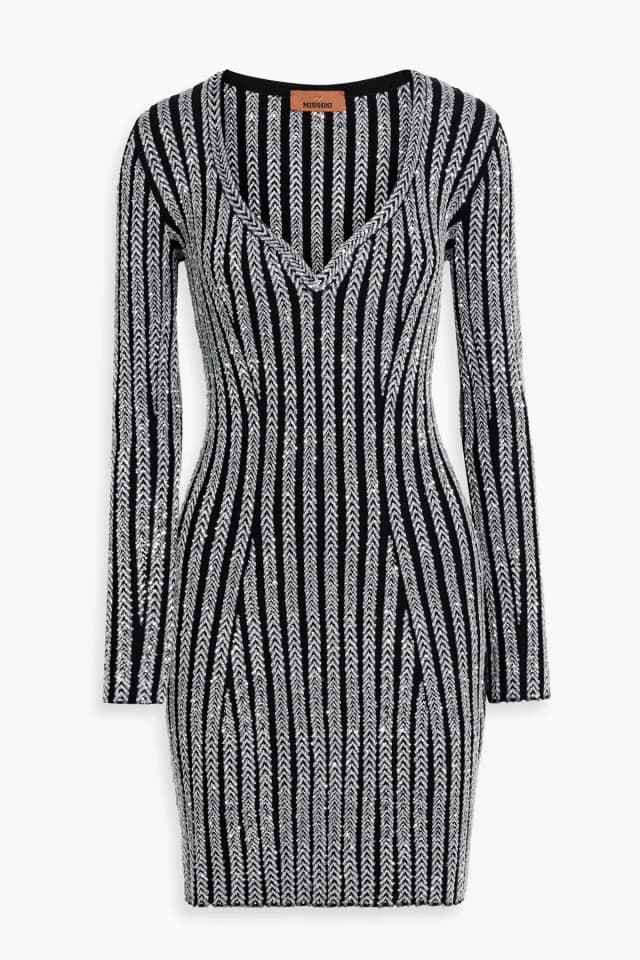 Missoni Sequin-Embellished Ribbed-Knit Mini Dress in Silver, image 1 of 1 from THE OUTNET
